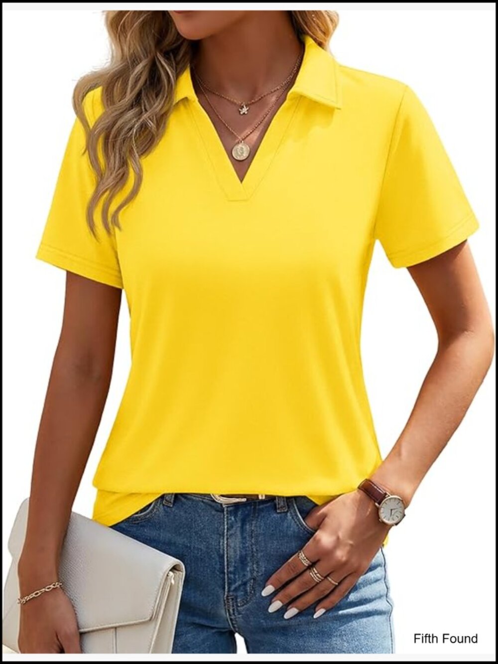 Short Sleeve V-Neck Polo Golf Top UPF 50 Sun Protection Summer Work Shirt